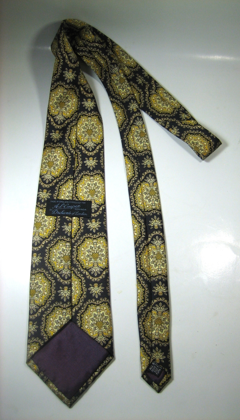 A.S. COOPER by Dickens of London Rich Navy Gold Yellow Geometric 100% ...