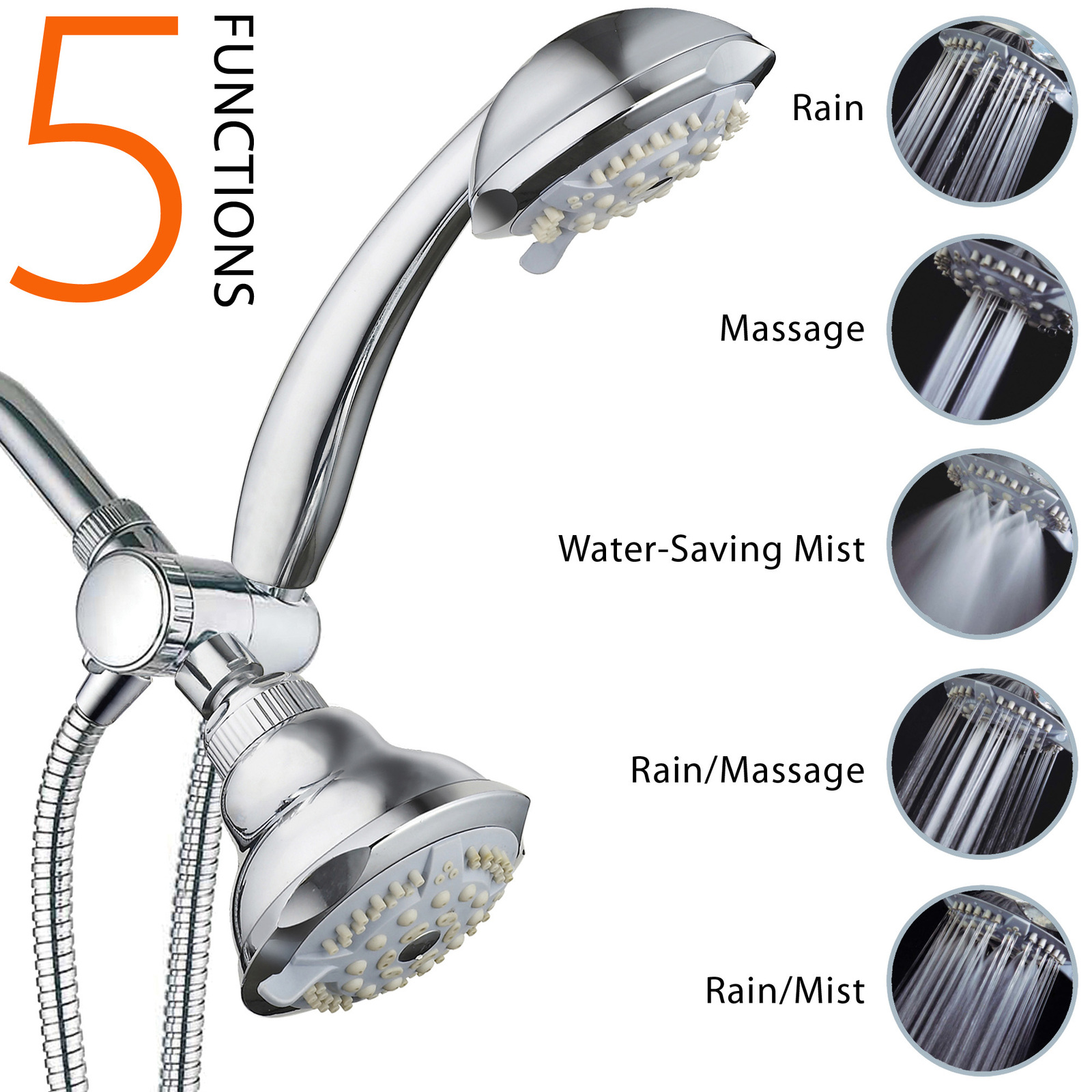 DreamSpa Luxary 19Setting 3Way Oversize 4inch Shower Head / Hand