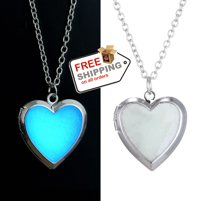 Crystal heart glow in the dark necklace clearance