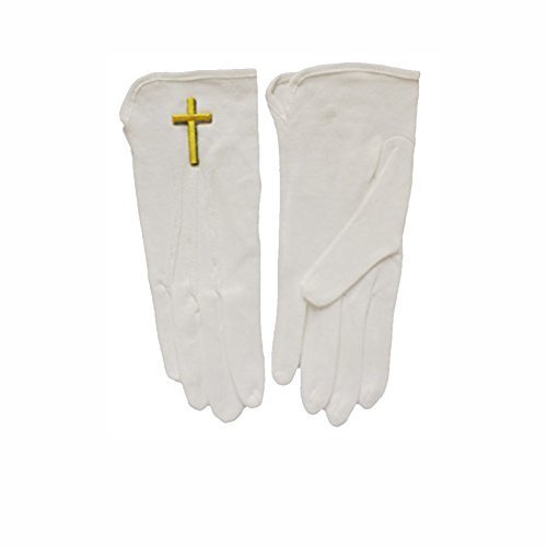White Church Gloves with Gold Cross in Sizes Small to Xlarge [Health