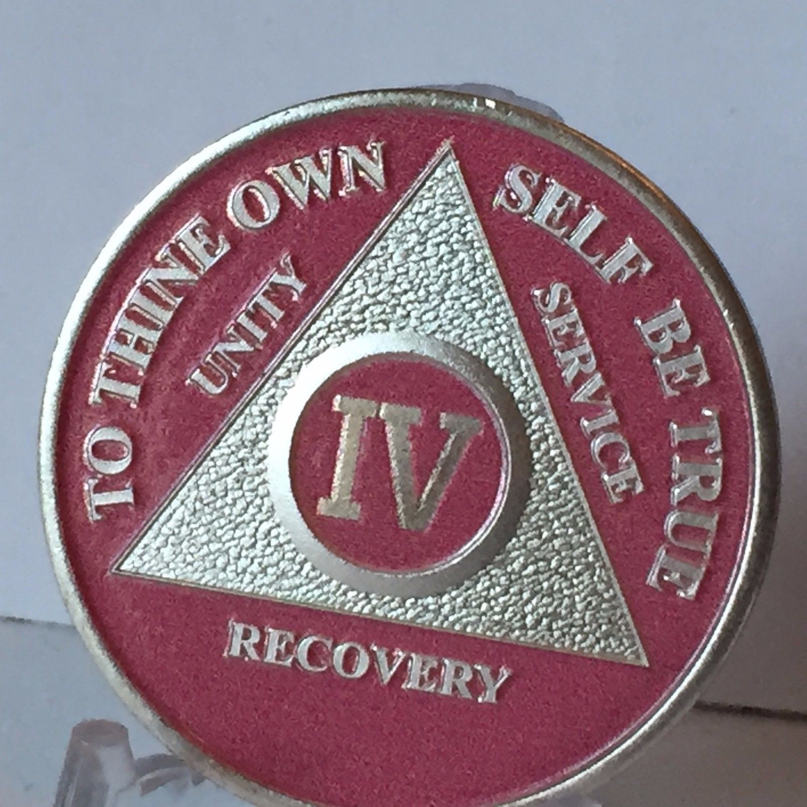 Black /& Silver Plated Four Year AA Chip Alcoholics Anonymous Medallion Coin 4