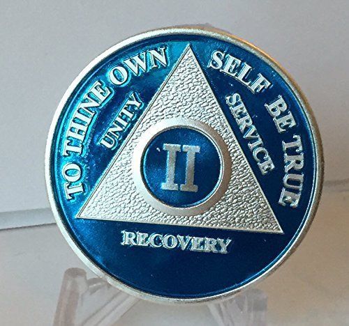 Blue Silver Plated 29 Year AA Chip Alcoholics Anonymous Medallion Coin 