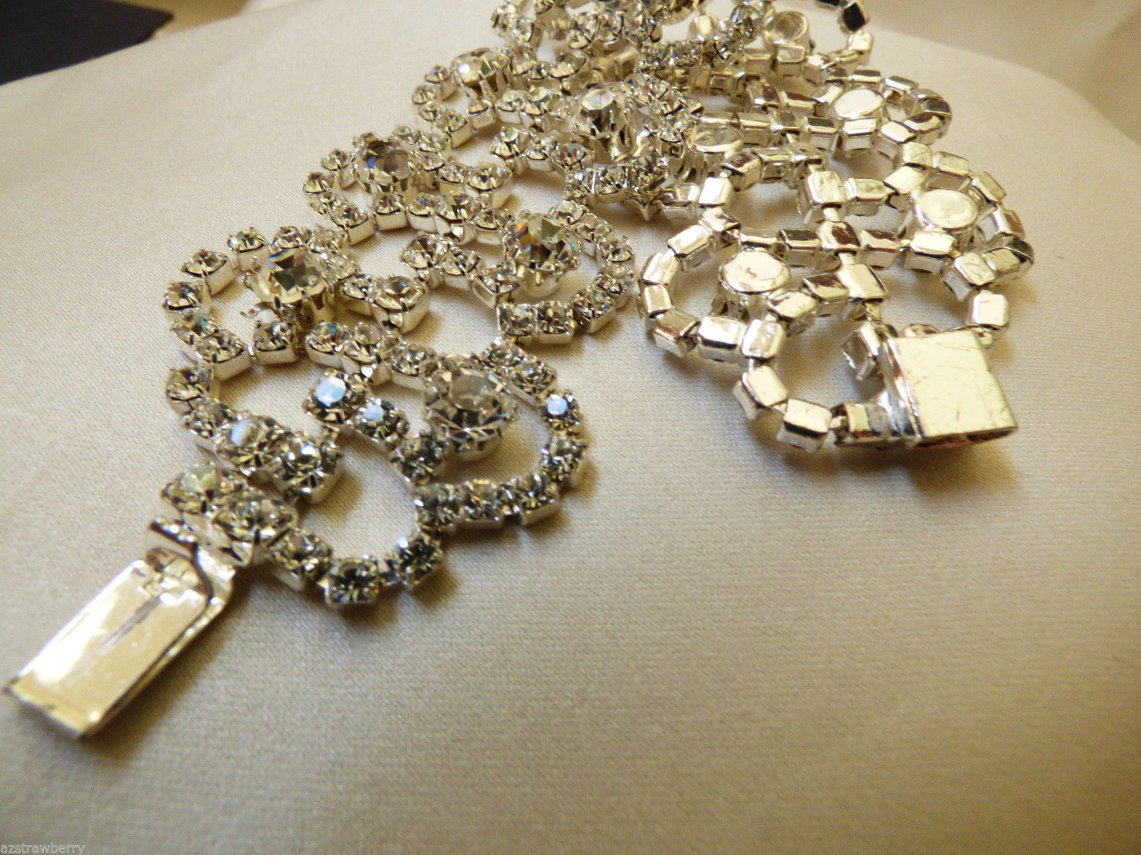Silver Tone Metal Clear Crystal Rhinestones Wide Bracelet Formal Bridal ...