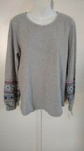 Style &amp; Co Long Sleeve Ruched Cuffs Embroidered Sequin Alpine Twist Gray... - $29.11