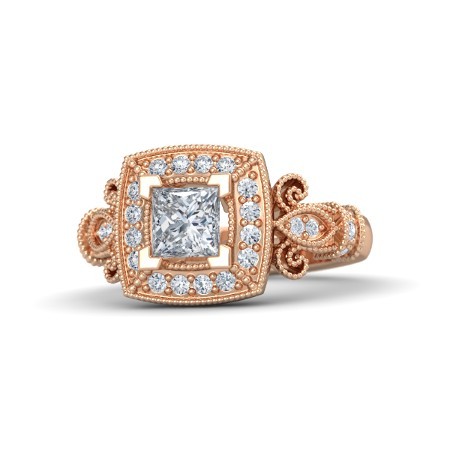 1.30 Ct Princess Cut Simulated Diamond 14K Rose Gold Fn Engagement Dauphine Ring