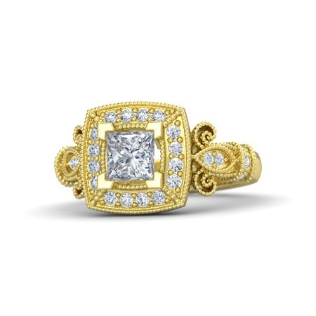 1.30 Ct Princess Simulated Diamond 14K Yellow Gold Fn Engagement Dauphine Ring
