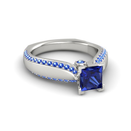 1.90 Ct Princess Blue Sapphire 14K White Gold Fn Disney Jasmine Engagement Ring