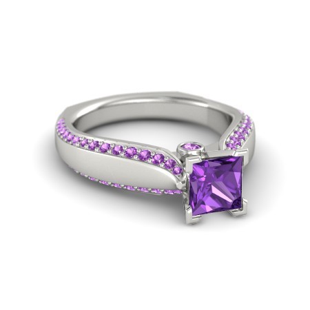 1.90 Ct Princess Cut Amethyst 14K White Gold Fn Disney Jasmine Engagement Ring