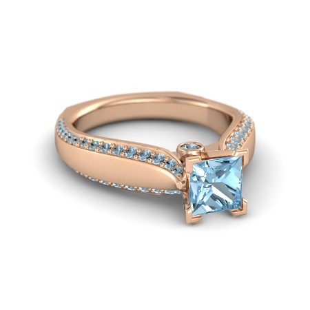 1.90 Ct Princess Cut Aquamarine 14K Rose Gold Fn Disney Jasmine Engagement Ring