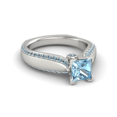 1.90 Ct Princess Cut Aquamarine 14K White Gold Fn Disney Jasmine Engagement Ring