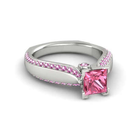 2 Ct Princess Cut Pink Sapphire 14K White Gold Fn Disney Jasmine Engagement Ring