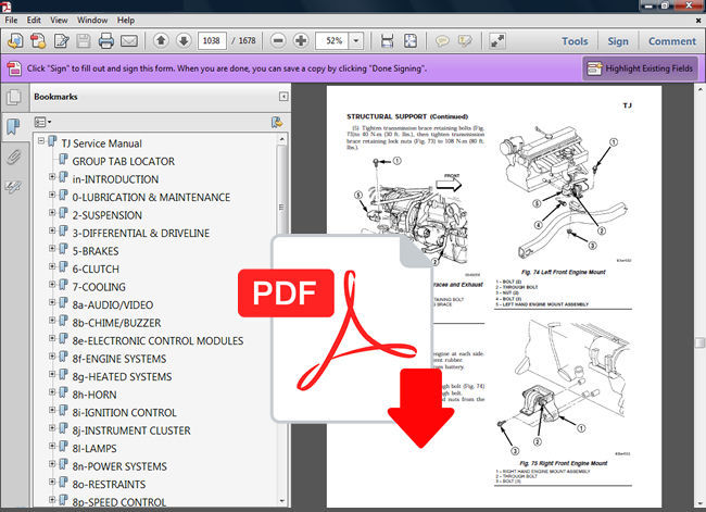 JEEP WRANGLER TJ 1997 - 2006 FACTORY REPAIR WORKSHOP FSM ... 1997 jeep tj wiring diagram free download 