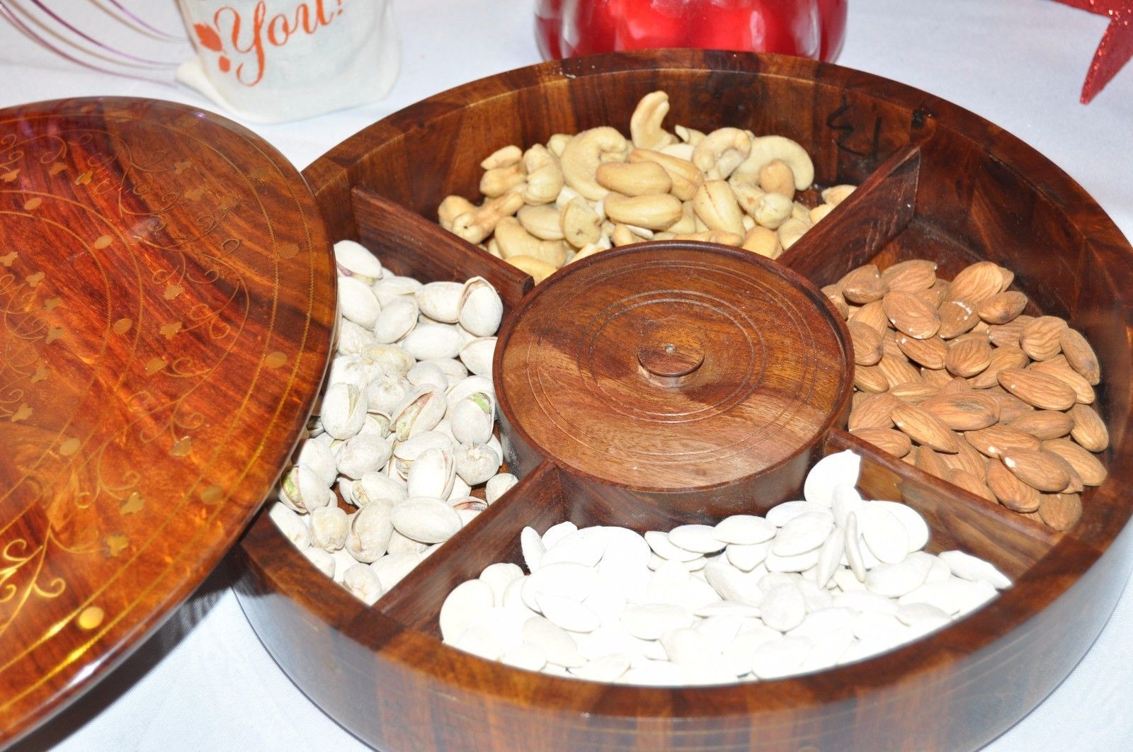 Dry fruit tray/kitchen decorative wooden trays housewarming gift USA