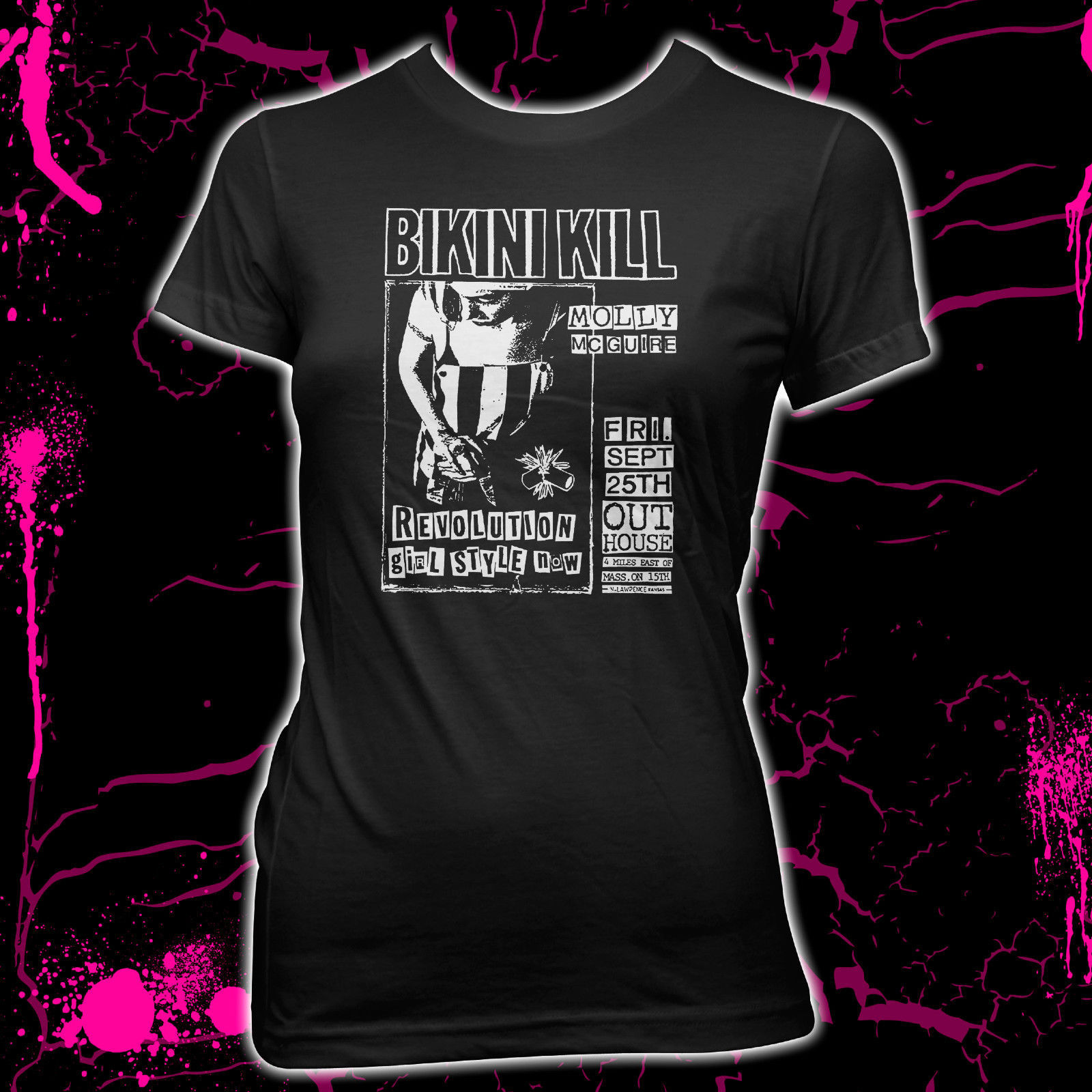 Bikini Kill Flyer -Molly McGuire-Riot Grrl -Women's Hand-screened Cotton T-shirt