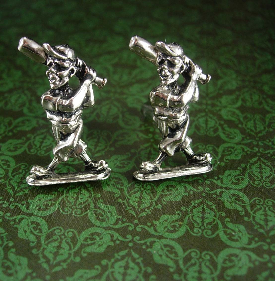 Vintage Baseball Cufflinks LARGE silver Bat & Ball Little League Coach MLB Bat Cufflinks