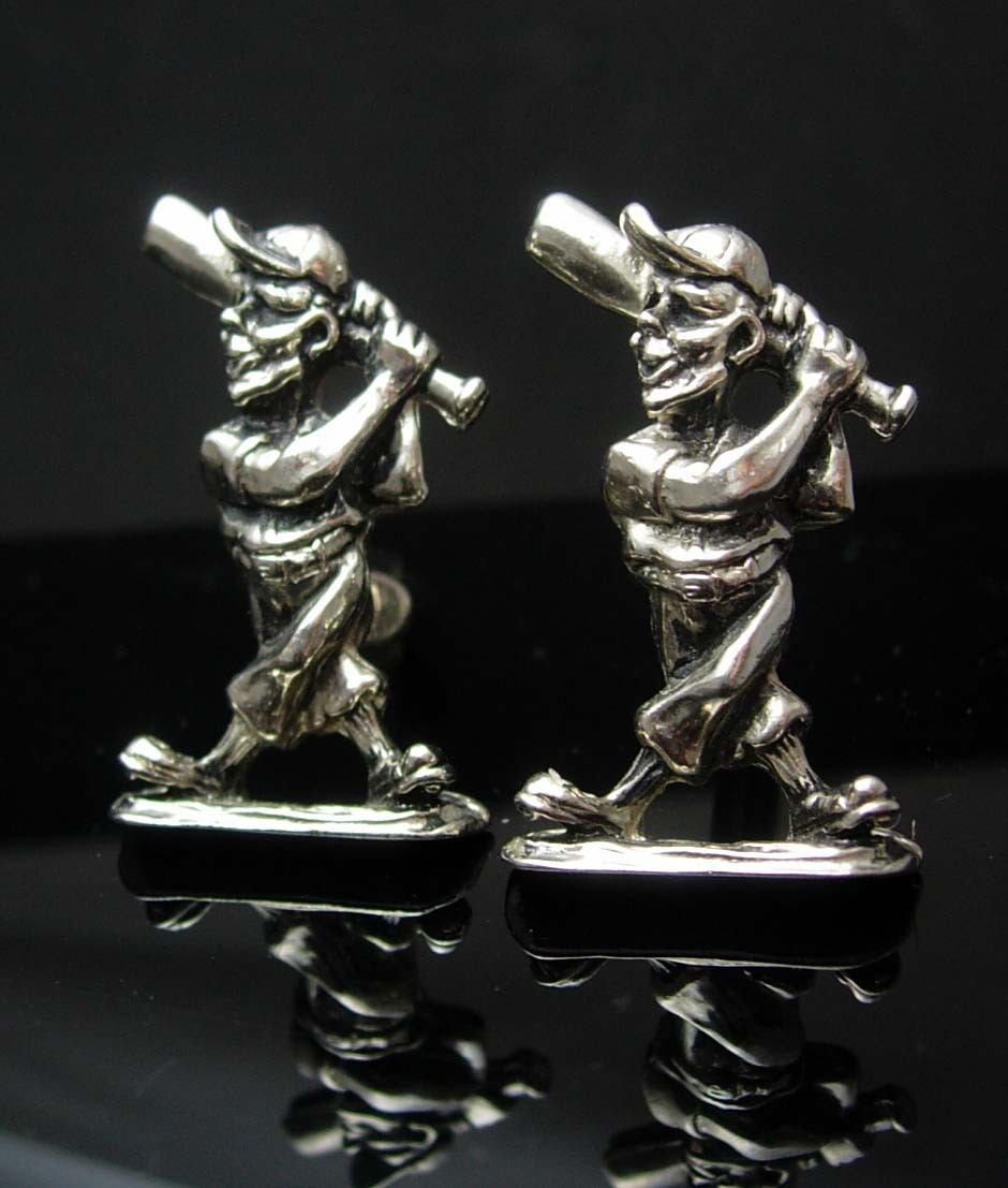 Vintage Baseball Cufflinks LARGE silver Bat & Ball Little League Coach MLB Bat Cufflinks