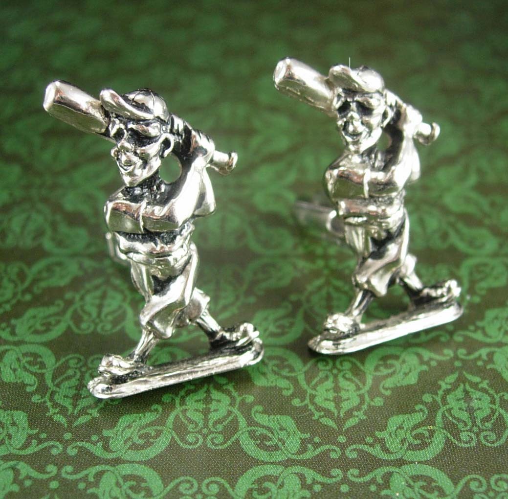 Vintage Baseball Cufflinks LARGE silver Bat & Ball Little League Coach MLB Bat Cufflinks