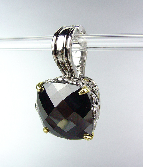 GORGEOUS Designer Style BALINESE Silver Gold Dots Blue Topaz CZ Crystals Pendant