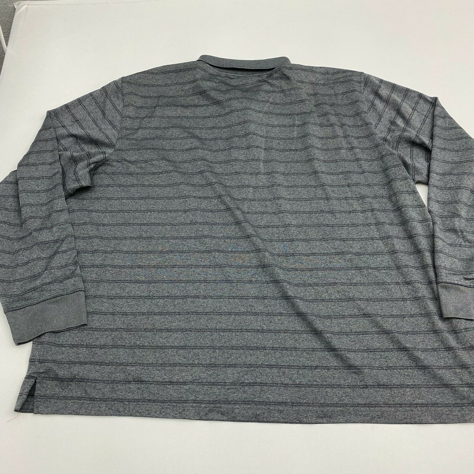 George Polo Shirt Mens XXXL Gray Stripe Long Sleeve Casual Polyester ...