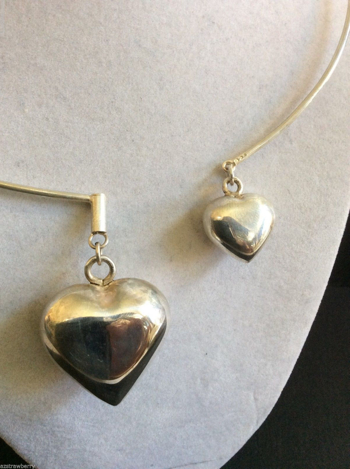 Sterling Silver 925 two hearts charm pendants Collar Necklace Fine