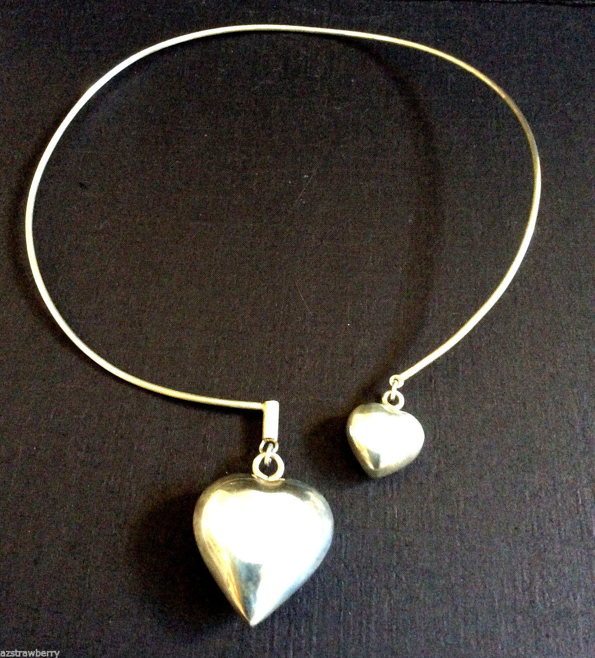 Sterling Silver 925 two hearts charm pendants Collar Necklace Fine