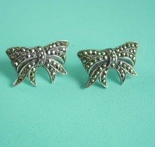 Vintage sterling Earrings Marcasite Bows sparkling wedding bridesmaid gift ladie - $65.00