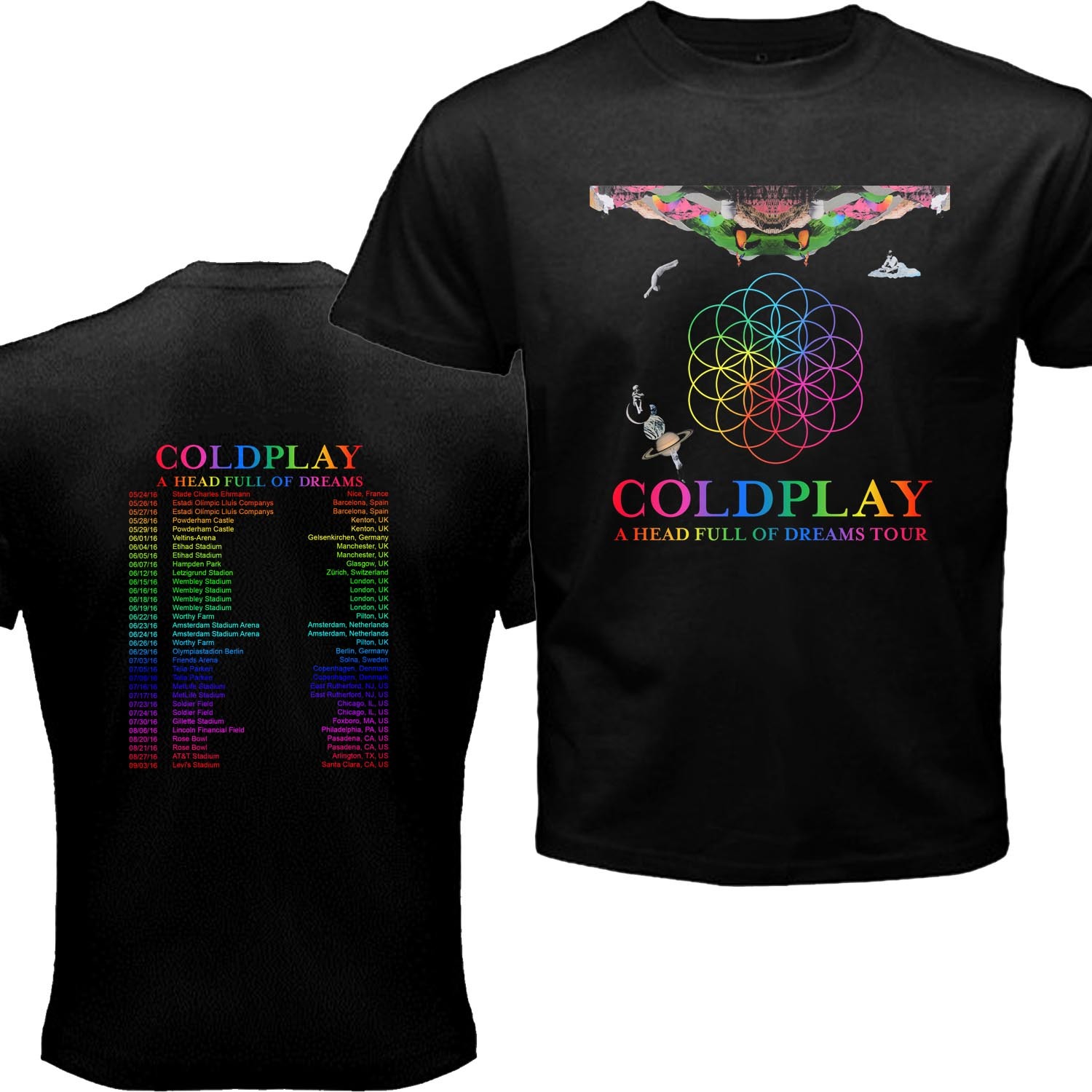 Hot Coldplay HEAD FULL OF DREAMS Tour Dates 2016 Black Tee TShirt