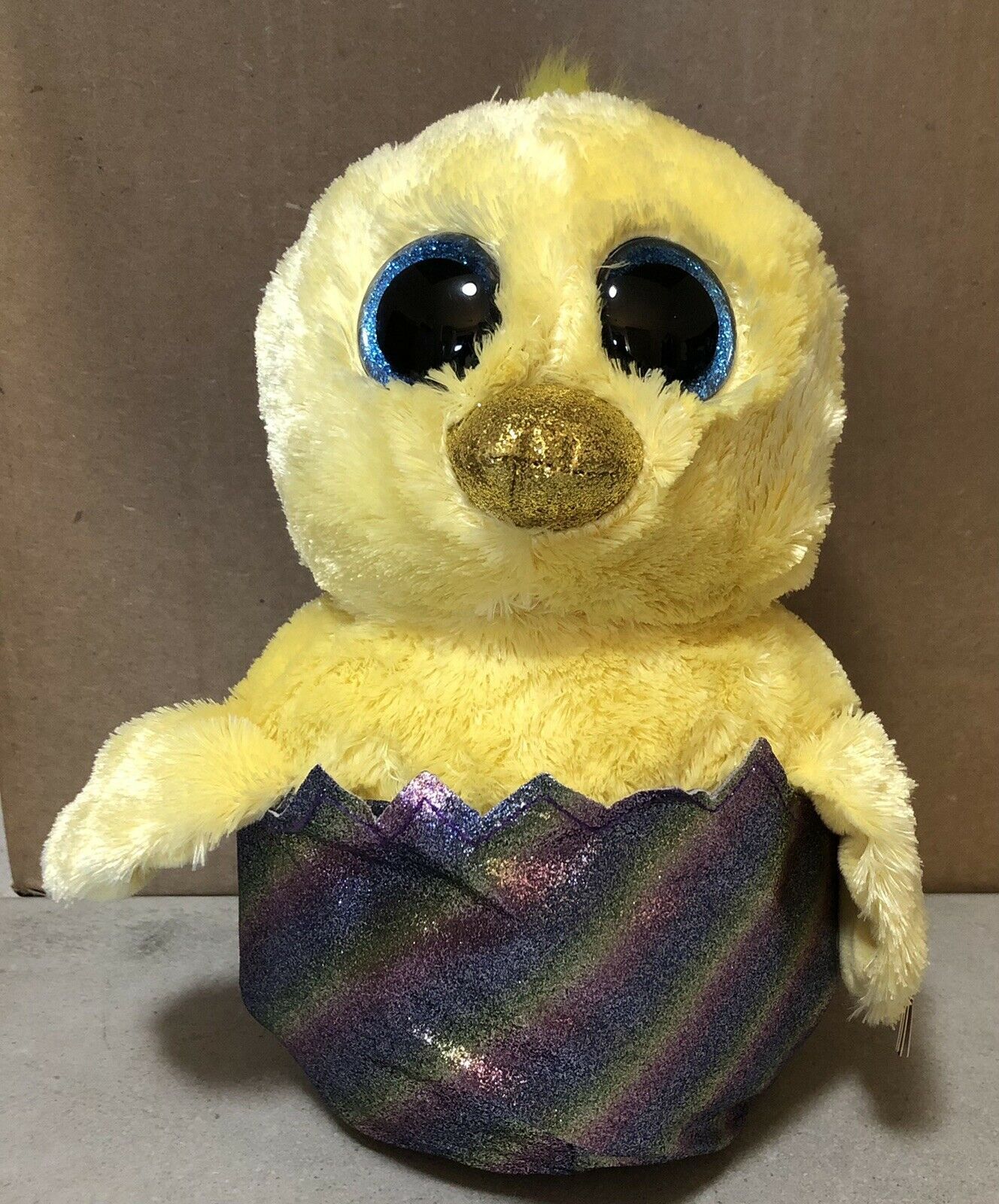 Yellow Chick in Rainbow Easter Egg 6” TY Meg Small Beanie Boo Plush 