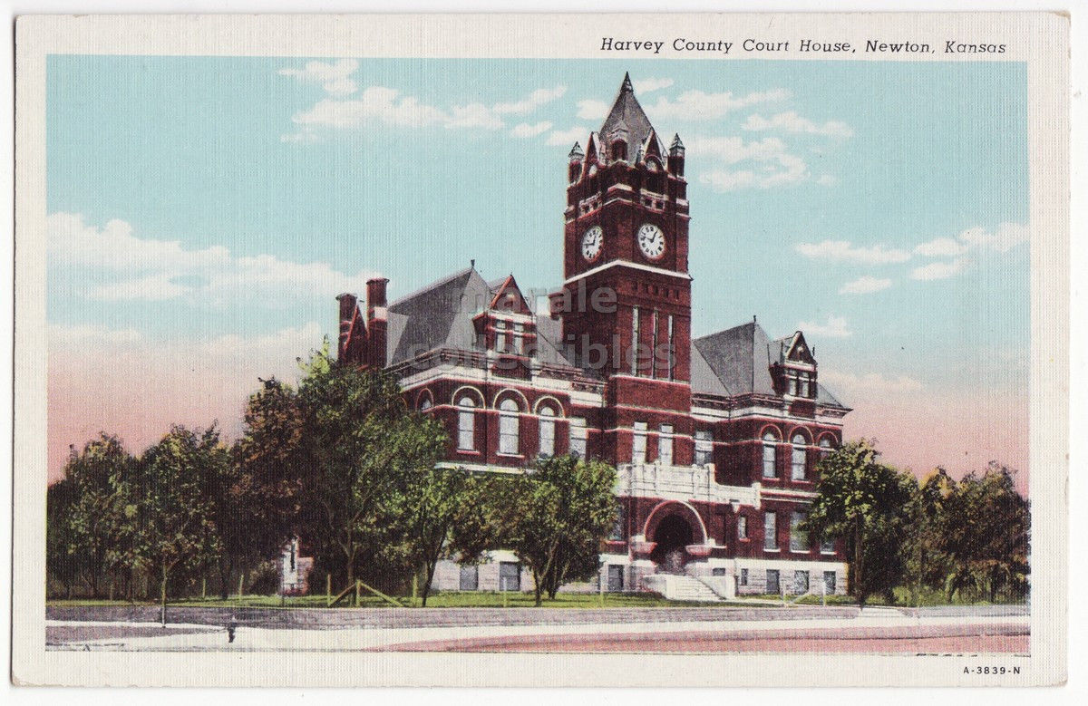 NEWTON KS HARVEY COUNTY COURT HOUSE BUILDING c1940s Kansas postcard