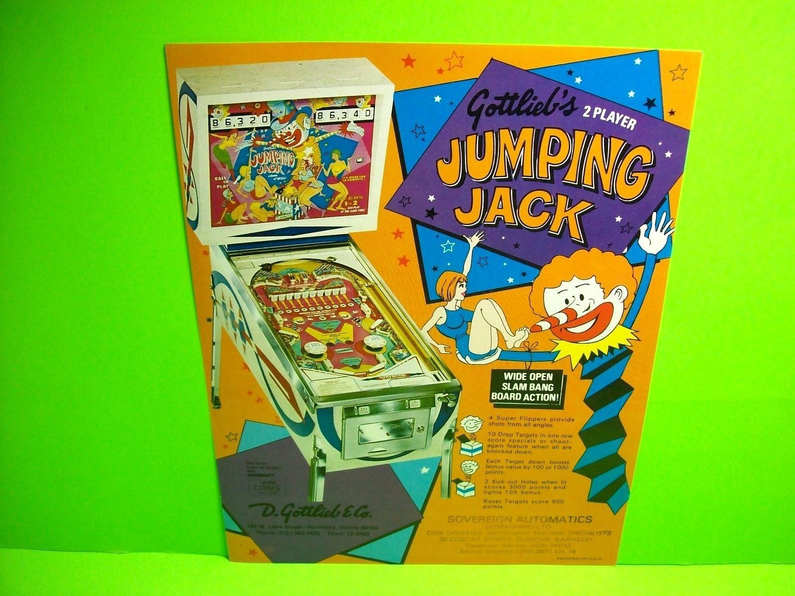 Gottlieb JUMPING JACK Original 1973 Flipper Arcade Game PINBALL MACHINE ...