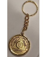 AA Medallion Keychain Sobriety Chip Holder 18k Gold Plated Key Chain by ... - $11.99