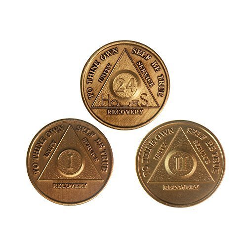 Set of Alcoholics Anonymous AA Medallions Chips 24 Hour 1 2 Year Bronze Years...