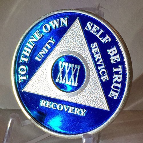 Blue & Silver Plated 31 Year AA Alcoholics Anonymous Sobriety Medallion Chip ...