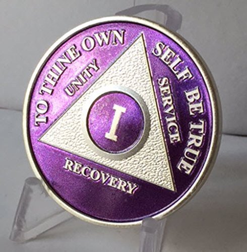 Purple & Silver Plated Any Year 1-65 AA Medallion & Bronze Sobriety Chip