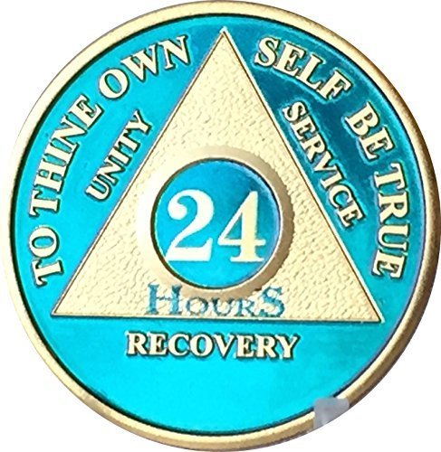 24 Hours AA Medallion Blue & Gold Plated Alcoholics Anonymous Sobriety Chip