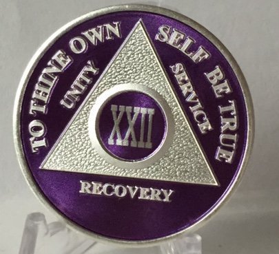 Purple & Silver Plated 22 Year AA Alcoholics Anonymous Medallion Chip Twenty ...