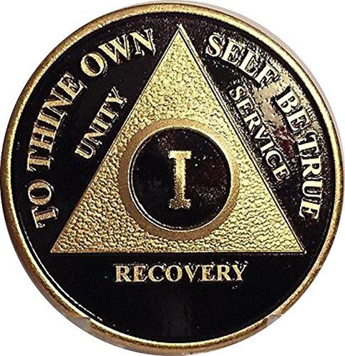 Black & Gold Plated Any Year 1-65 Custom AA Medallion & Bronze Sobriety Chip