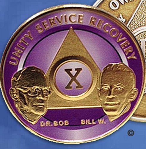 Purple & Gold 10 Year Custom Founders AA Alcoholics Anonymous Medallion Chip