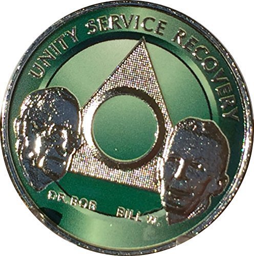 Green & Nickel Plated Any Year 1-65 Custom Founders AA Sobriety Medallion Chip