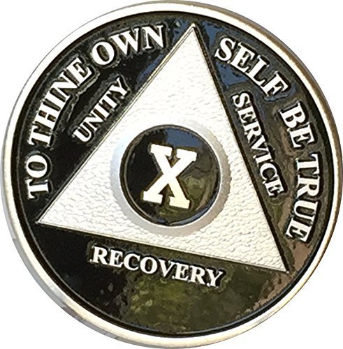 Black & Silver Plated 10 Year AA Alcoholics Anonymous Sobriety Medallion Viny...