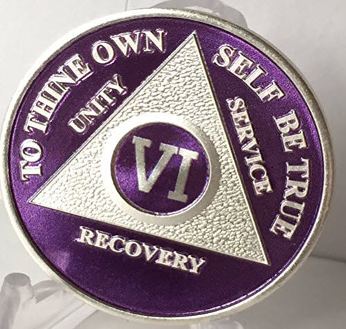 Purple & Silver Plated 6 Year AA Alcoholics Anonymous Medallion Chip Six Year...