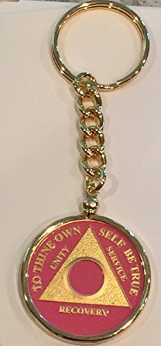 Pink Gold Plated Any Year 1 - 65 AA Medallion In Keychain Removable Sobriety ...