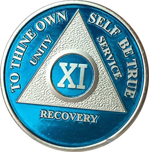 Blue & Silver Plated 11 Year AA Alcoholics Anonymous Sobriety Medallion ...