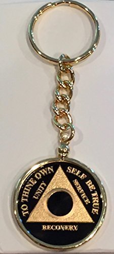 Black Gold Plated Any Year 1 - 65 AA Medallion In Keychain Removable Sobriety...