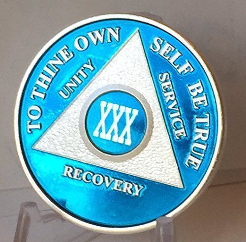 Blue & Silver Plated 30 Year AA Alcoholics Anonymous Sobriety Medallion Chip ...