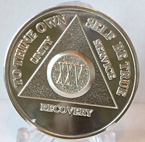 25 Year Silver Plated AA Alcoholics Anonymous Anniversary Medallion Chip Sere...