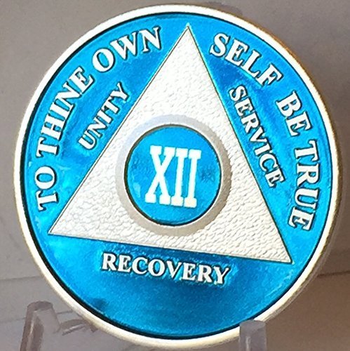 12 Year Blue & Silver Plated AA Alcoholics Anonymous Sobriety Medallion Chip ...
