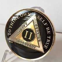 2 Year Classic Black AA Alcoholics Anonymous Medallion Chip Tri-Plate Gold 