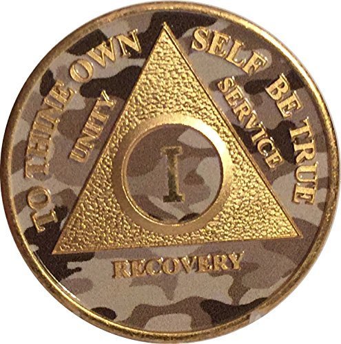 Camo & Gold Plated Any Year 1-65 Custom AA Medallion Set & Bronze Sobriety Chip