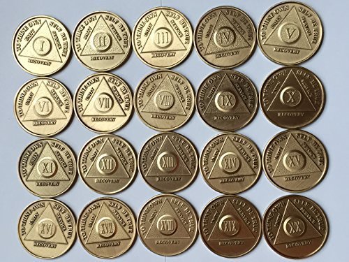 Bulk Lot of 20 AA Alcoholics Anonymous Medallions Chips Years 1 - 20 Bronze M...